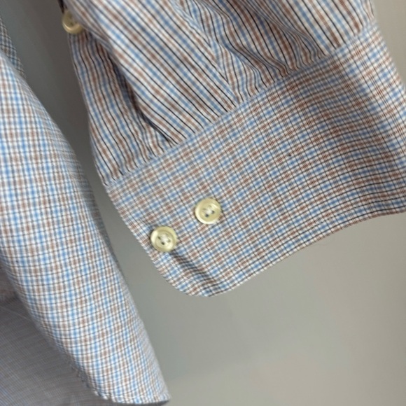 Hart Schaffner Marx Light blue and tan Casual Button Down Shirt size 16 1/2 - 35 - Picture 6 of 7